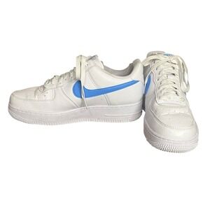 Nike Air Force 1 Low‎ White w/Blue Swoosh Sneakers Women's Shoes Size 9.5